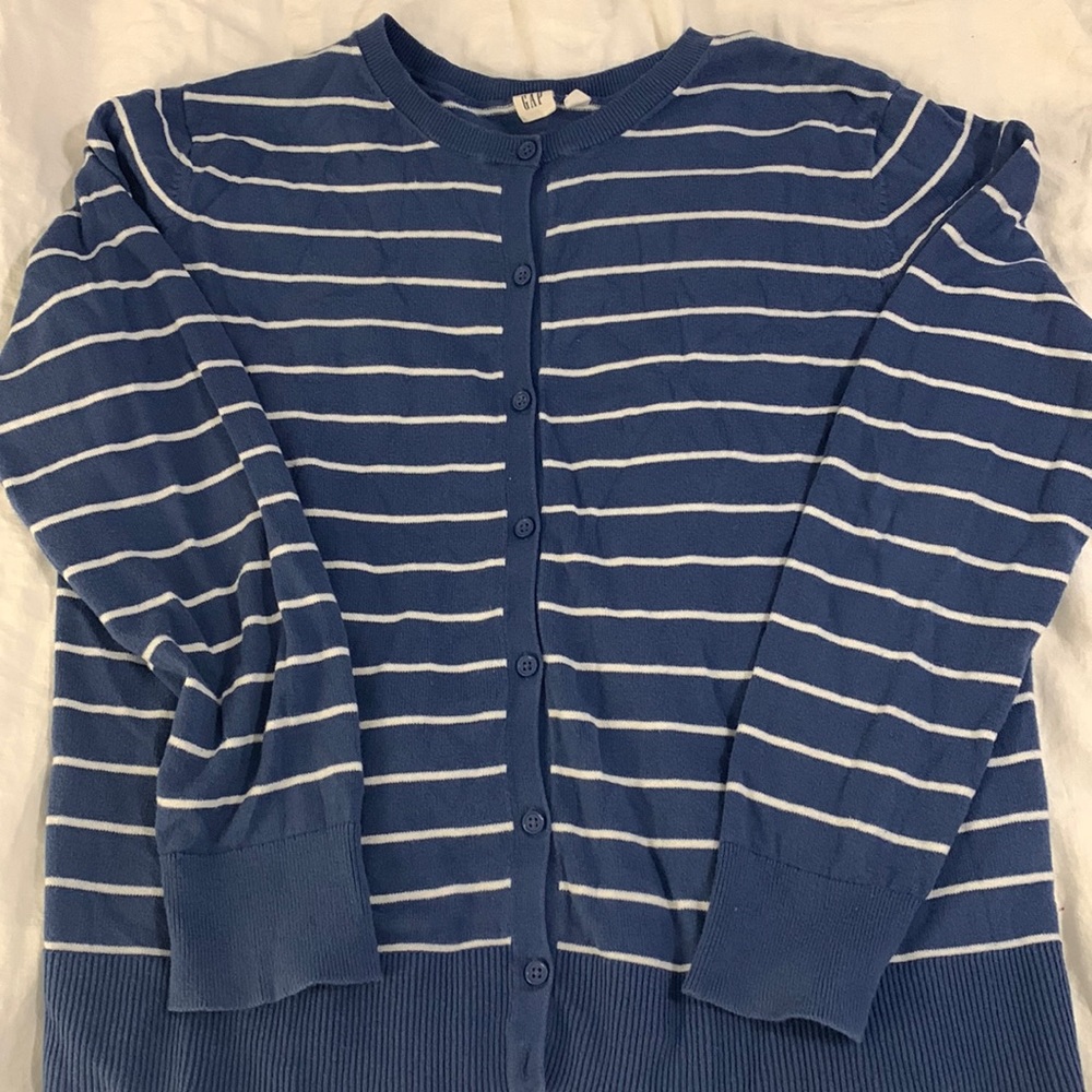 Gap Blue White Striped Cardigan Xl